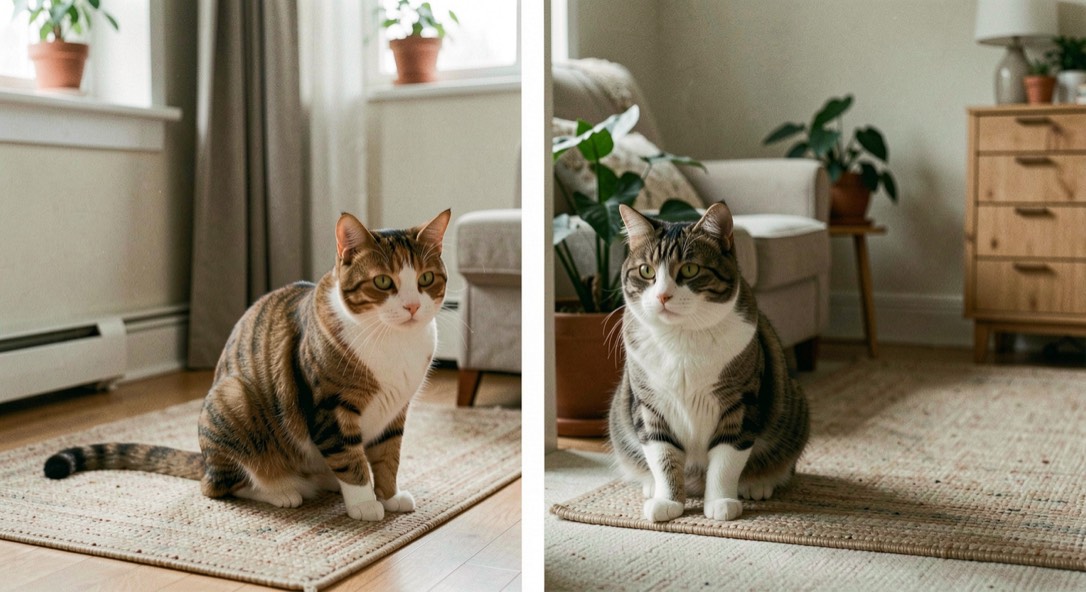 Deux chats aux tempéraments différents installés dans des espaces séparés d'un foyer calme